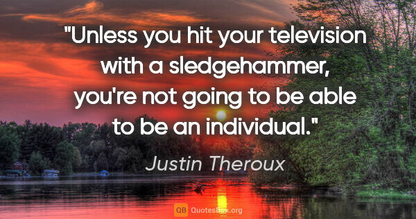 Justin Theroux quote: "Unless you hit your television with a sledgehammer, you're not..."
