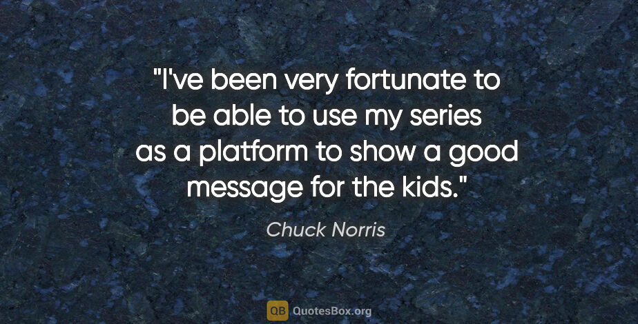 Chuck Norris quote: "I've been very fortunate to be able to use my series as a..."