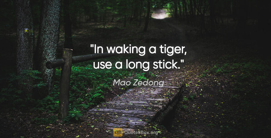 Mao Zedong quote: "In waking a tiger, use a long stick."