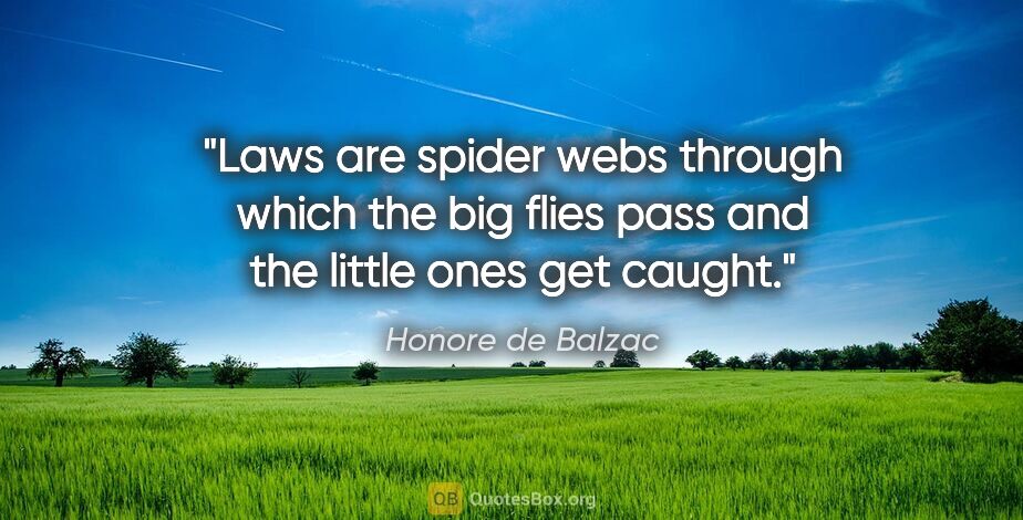 Honore de Balzac quote: "Laws are spider webs through which the big flies pass and the..."