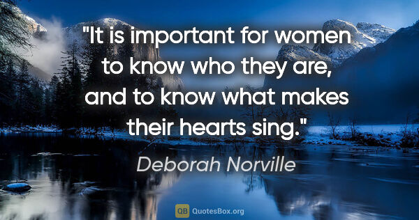 Deborah Norville quote: "It is important for women to know who they are, and to know..."