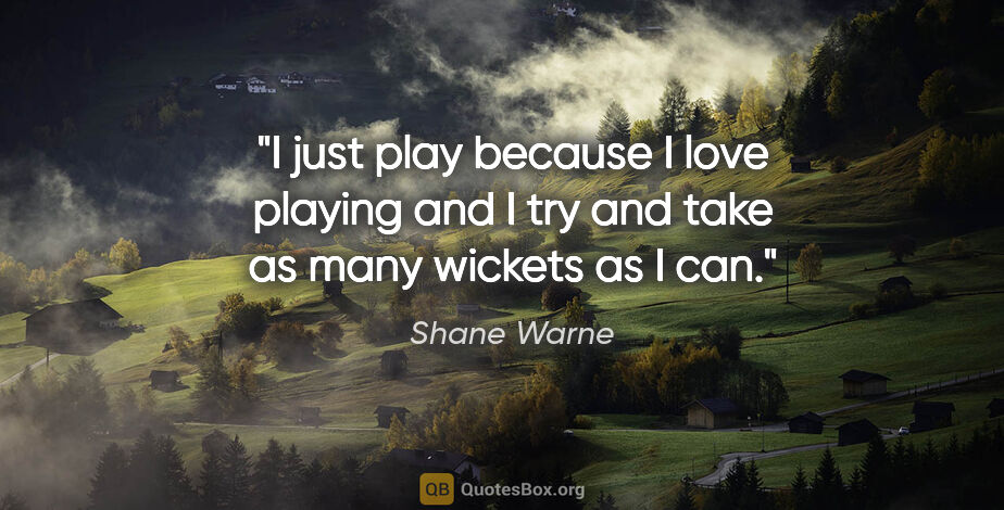 Shane Warne quote: "I just play because I love playing and I try and take as many..."
