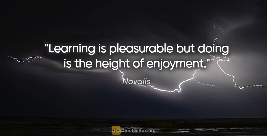 Novalis quote: "Learning is pleasurable but doing is the height of enjoyment."