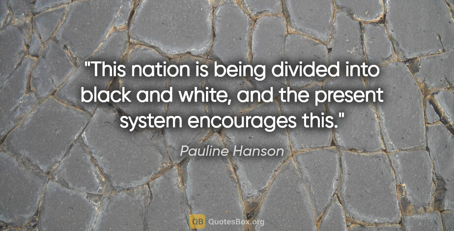 Pauline Hanson quote: "This nation is being divided into black and white, and the..."