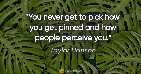 Taylor Hanson quote: "You never get to pick how you get pinned and how people..."