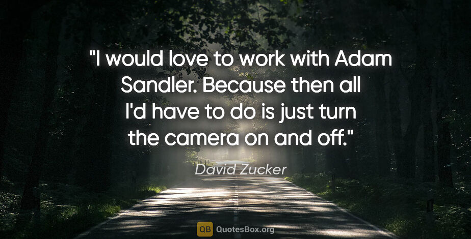 David Zucker quote: "I would love to work with Adam Sandler. Because then all I'd..."