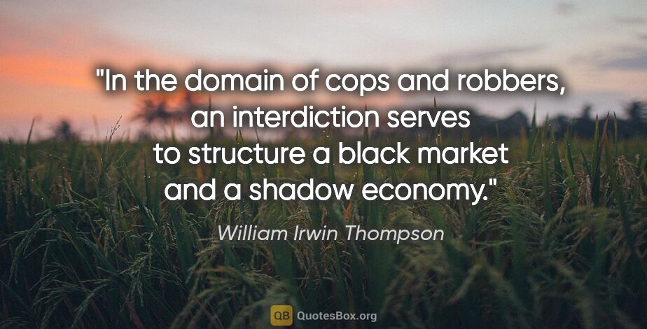 William Irwin Thompson quote: "In the domain of cops and robbers, an interdiction serves to..."