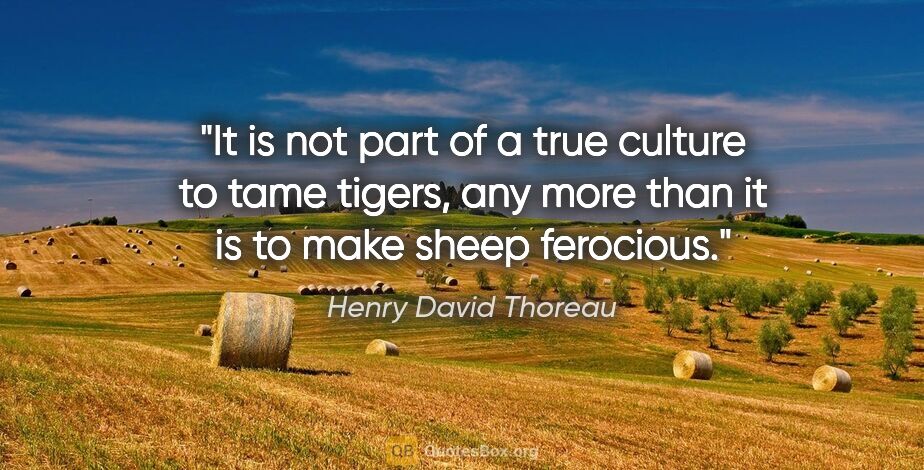 Henry David Thoreau quote: "It is not part of a true culture to tame tigers, any more than..."