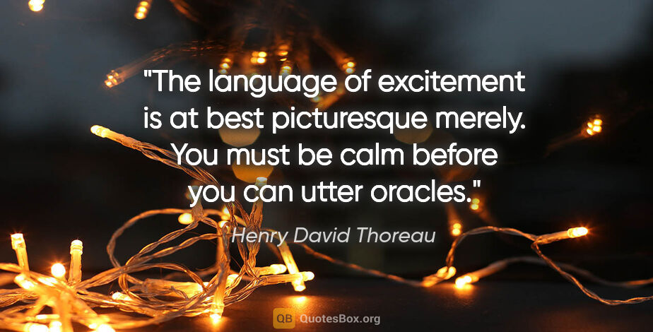 Henry David Thoreau quote: "The language of excitement is at best picturesque merely. You..."