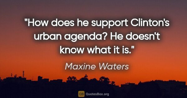 Maxine Waters quote: "How does he support Clinton's urban agenda? He doesn't know..."