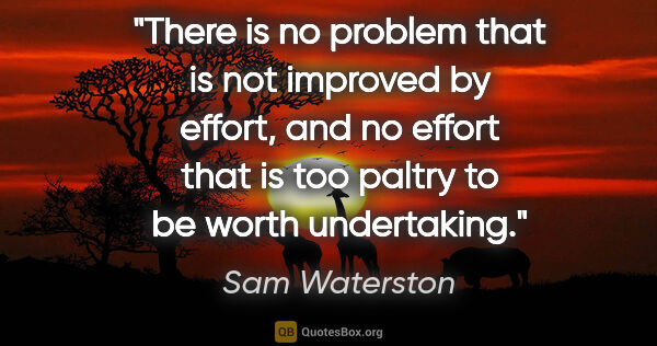 Sam Waterston quote: "There is no problem that is not improved by effort, and no..."