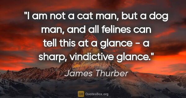 James Thurber quote: "I am not a cat man, but a dog man, and all felines can tell..."