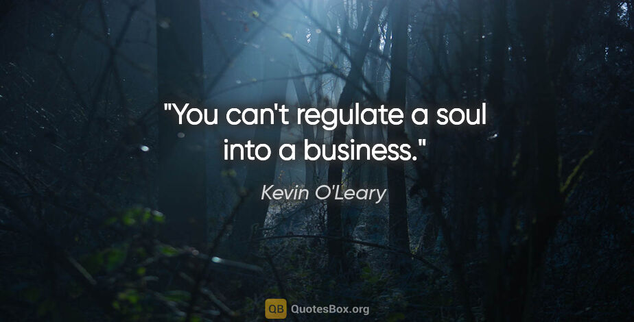Kevin O'Leary quote: "You can't regulate a soul into a business."