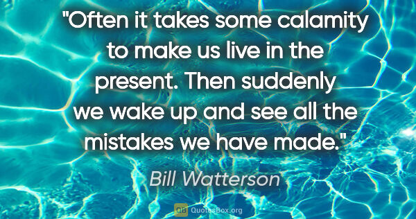 Bill Watterson quote: "Often it takes some calamity to make us live in the present...."