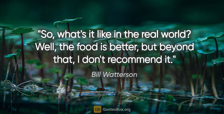 Bill Watterson quote: "So, what's it like in the real world? Well, the food is..."