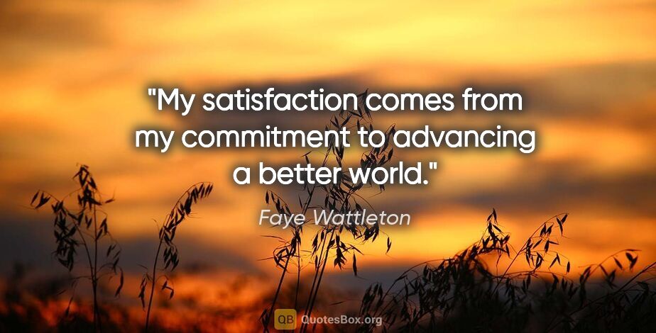Faye Wattleton quote: "My satisfaction comes from my commitment to advancing a better..."