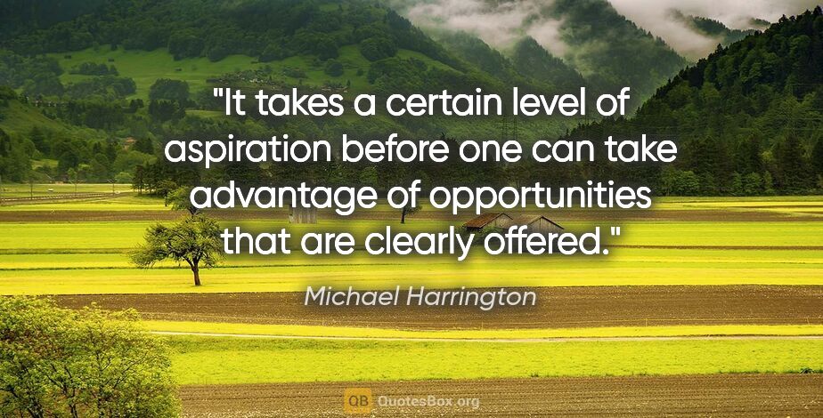 Michael Harrington quote: "It takes a certain level of aspiration before one can take..."