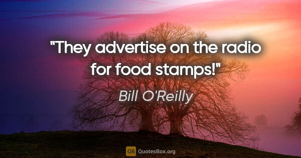 Bill O'Reilly quote: "They advertise on the radio for food stamps!"