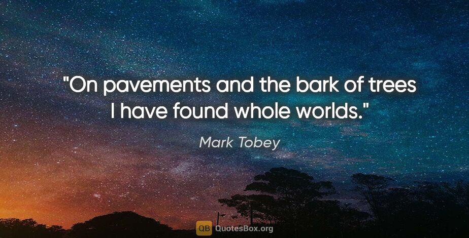 Mark Tobey quote: "On pavements and the bark of trees I have found whole worlds."