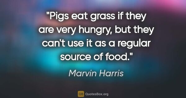 Marvin Harris quote: "Pigs eat grass if they are very hungry, but they can't use it..."