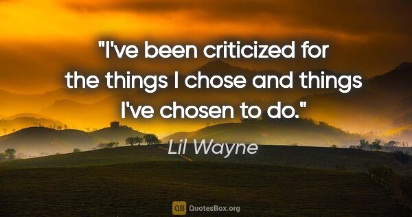 Lil Wayne quote: "I've been criticized for the things I chose and things I've..."