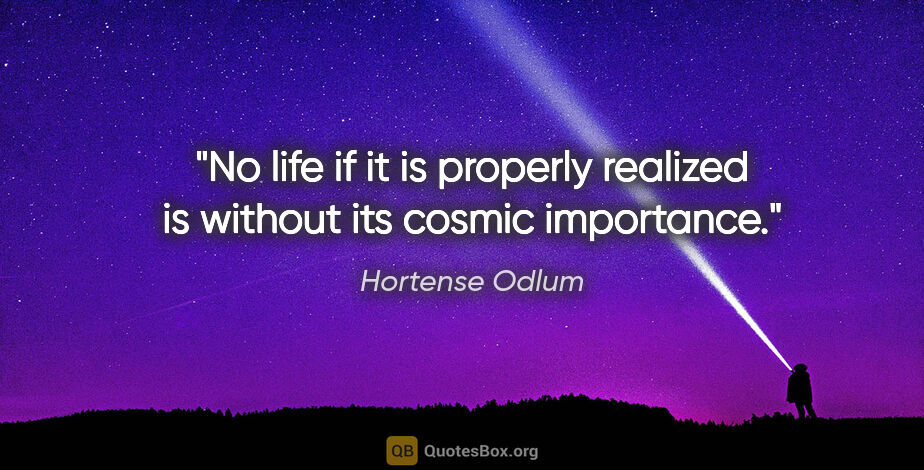 Hortense Odlum quote: "No life if it is properly realized is without its cosmic..."