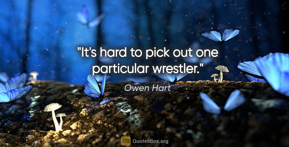 Owen Hart quote: "It's hard to pick out one particular wrestler."