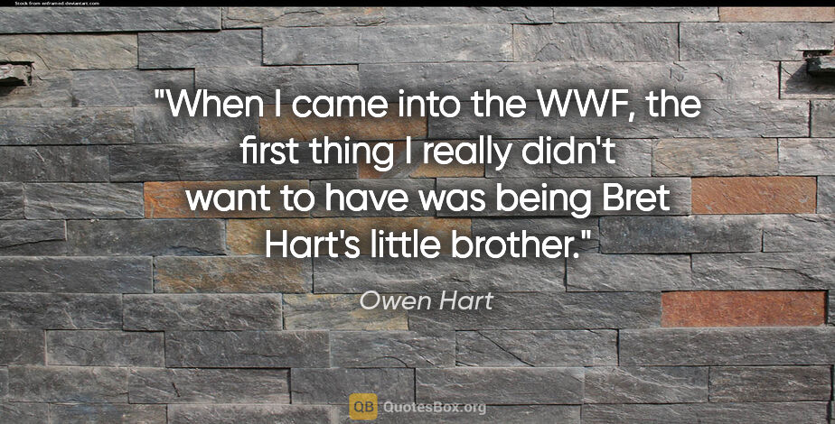 Owen Hart quote: "When I came into the WWF, the first thing I really didn't want..."