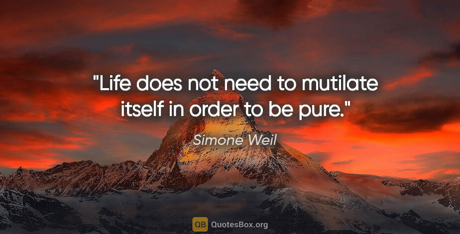 Simone Weil quote: "Life does not need to mutilate itself in order to be pure."