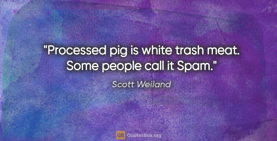 Scott Weiland quote: "Processed pig is white trash meat. Some people call it Spam."