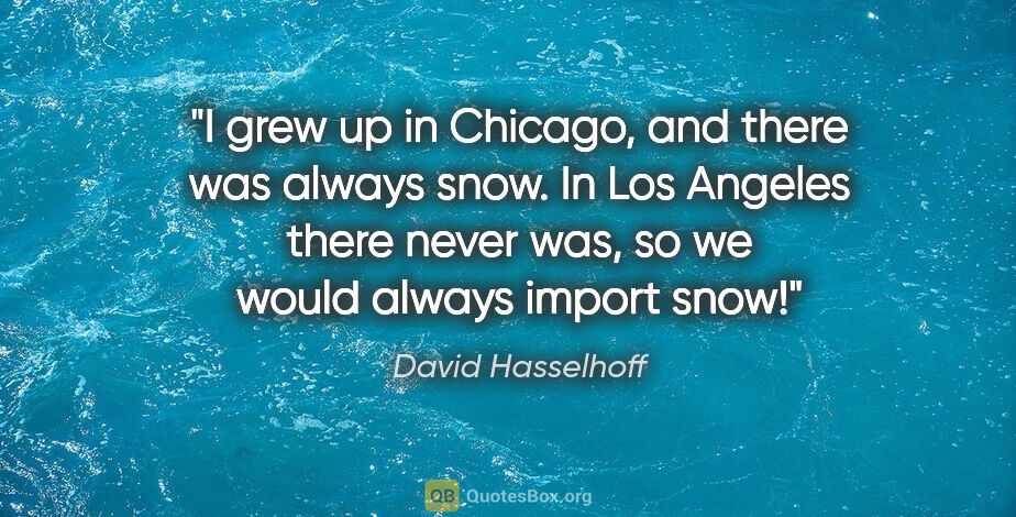 David Hasselhoff quote: "I grew up in Chicago, and there was always snow. In Los..."