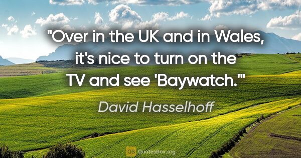 David Hasselhoff quote: "Over in the UK and in Wales, it's nice to turn on the TV and..."