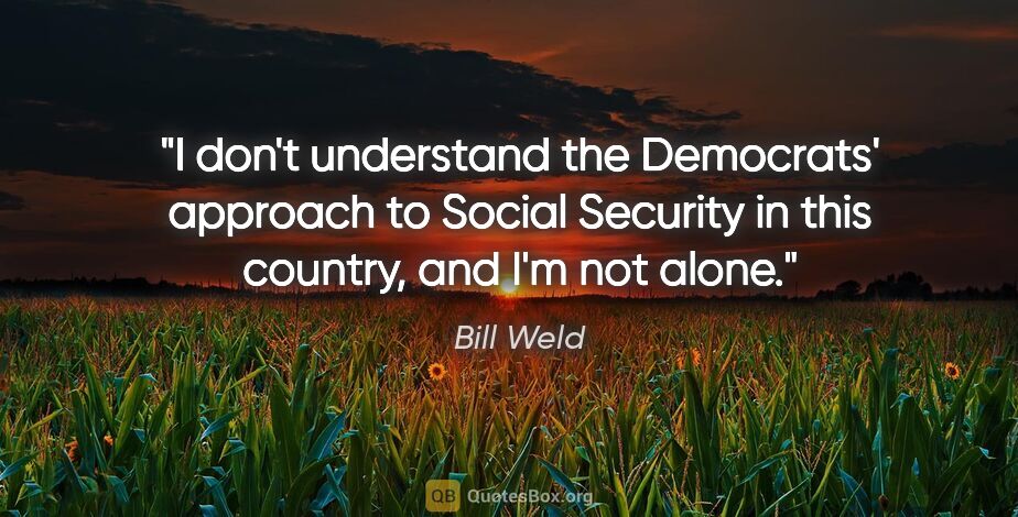 Bill Weld quote: "I don't understand the Democrats' approach to Social Security..."