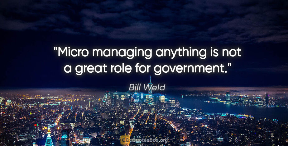 Bill Weld quote: "Micro managing anything is not a great role for government."