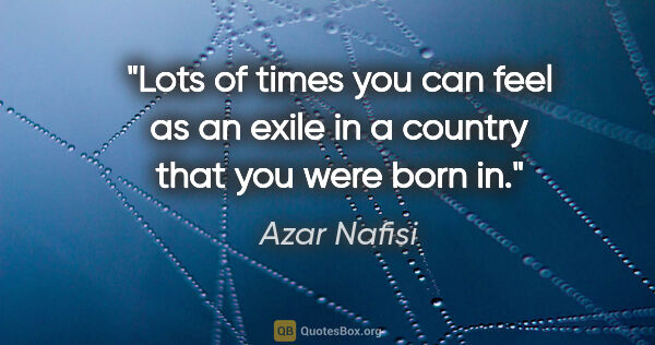 Azar Nafisi quote: "Lots of times you can feel as an exile in a country that you..."