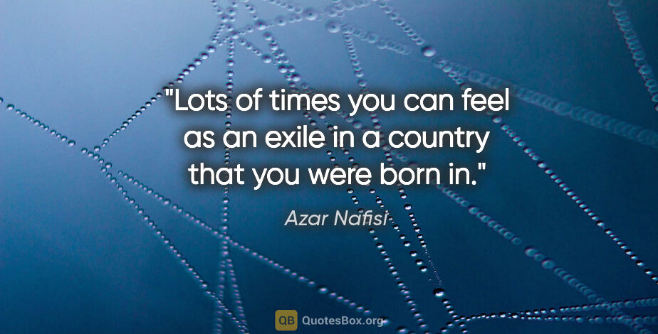 Azar Nafisi quote: "Lots of times you can feel as an exile in a country that you..."