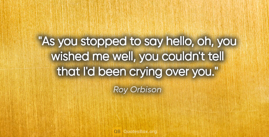 Roy Orbison quote: "As you stopped to say hello, oh, you wished me well, you..."