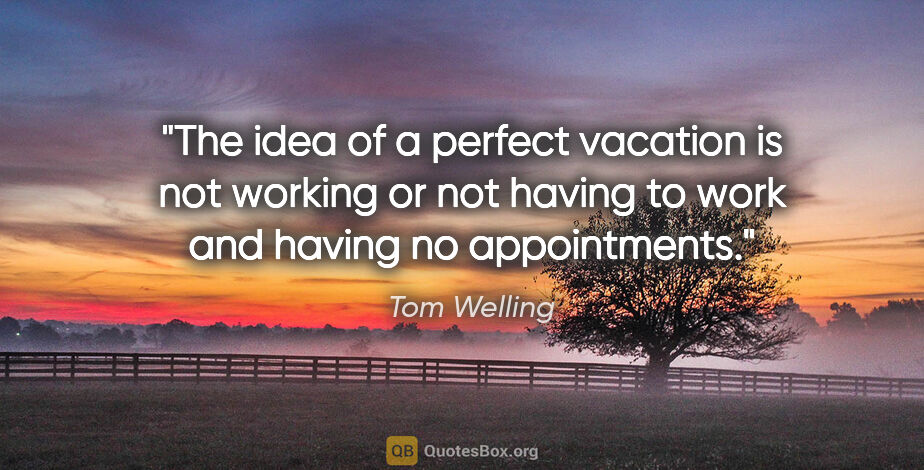 Tom Welling quote: "The idea of a perfect vacation is not working or not having to..."