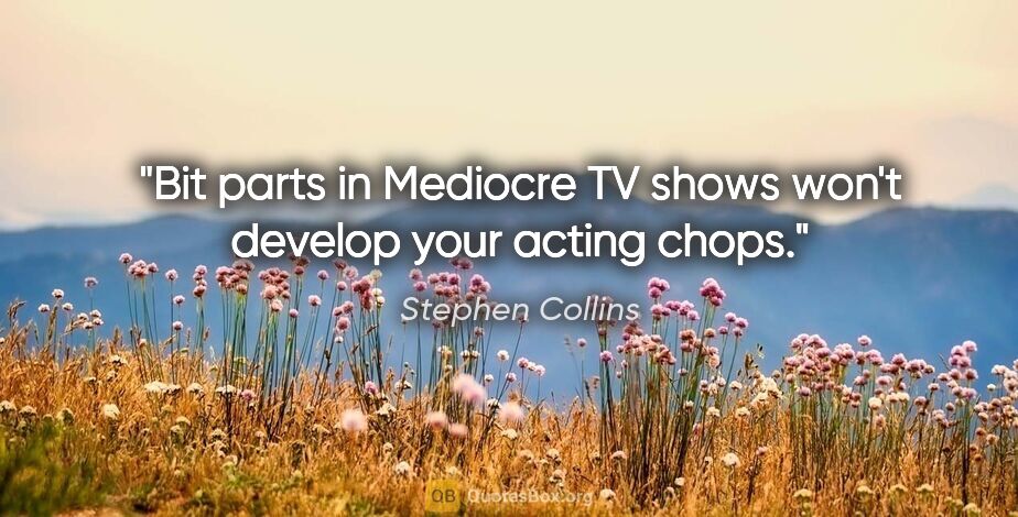 Stephen Collins quote: "Bit parts in Mediocre TV shows won't develop your acting chops."