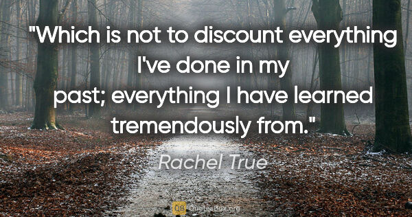 Rachel True quote: "Which is not to discount everything I've done in my past;..."