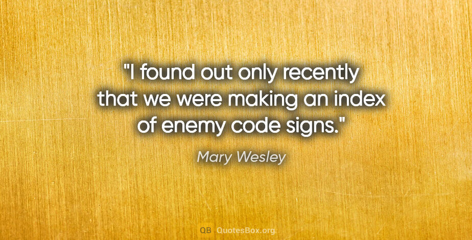 Mary Wesley quote: "I found out only recently that we were making an index of..."