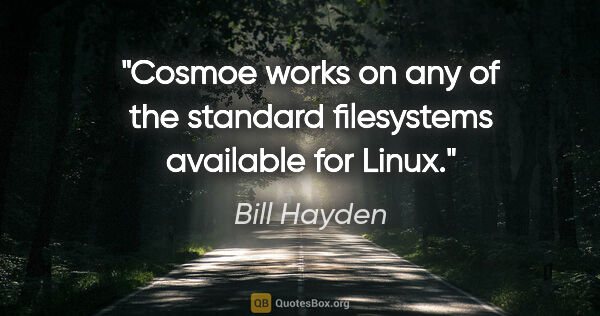Bill Hayden quote: "Cosmoe works on any of the standard filesystems available for..."