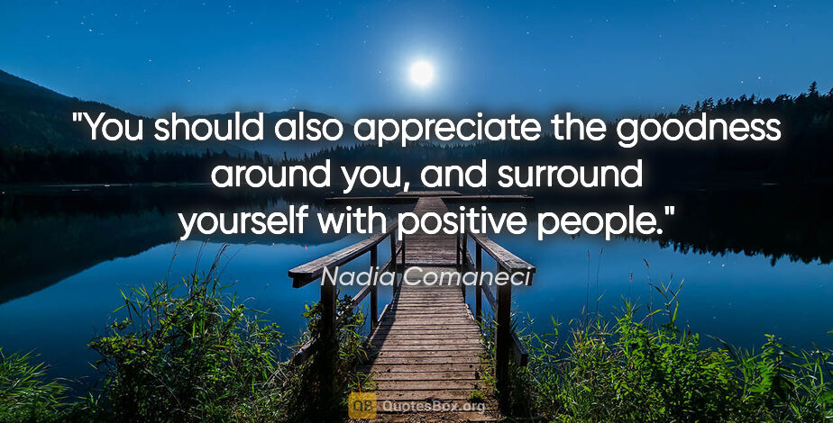 Nadia Comaneci quote: "You should also appreciate the goodness around you, and..."
