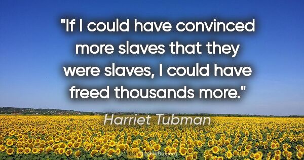 Harriet Tubman quote: "If I could have convinced more slaves that they were slaves, I..."
