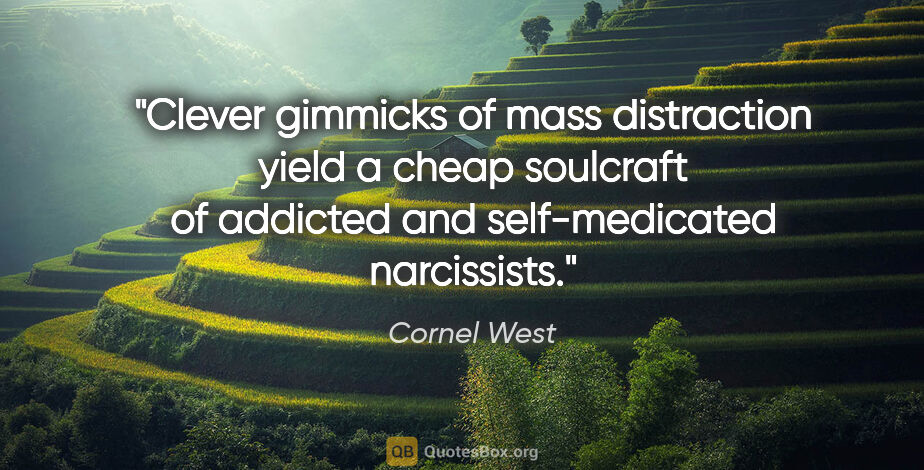 Cornel West quote: "Clever gimmicks of mass distraction yield a cheap soulcraft of..."