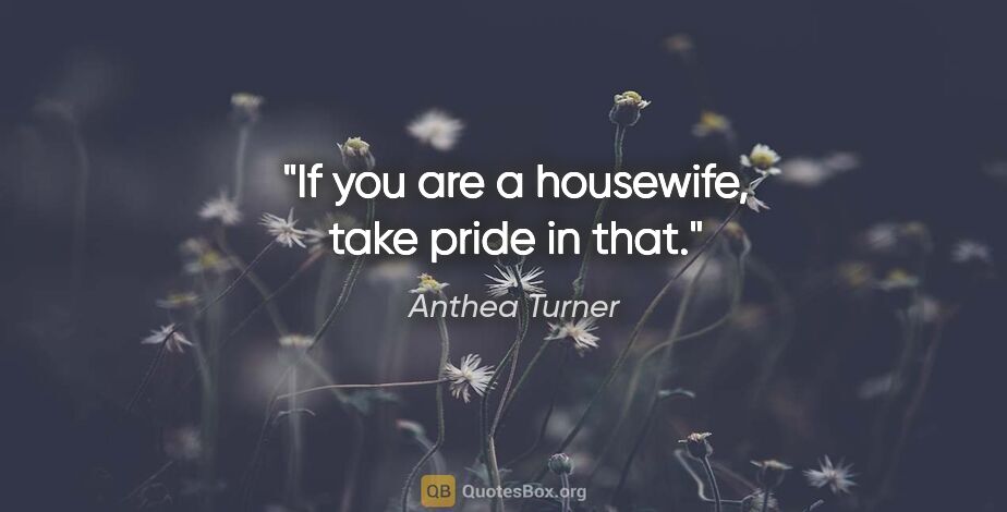 Anthea Turner quote: "If you are a housewife, take pride in that."