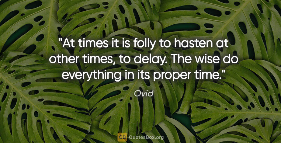 Ovid quote: "At times it is folly to hasten at other times, to delay. The..."