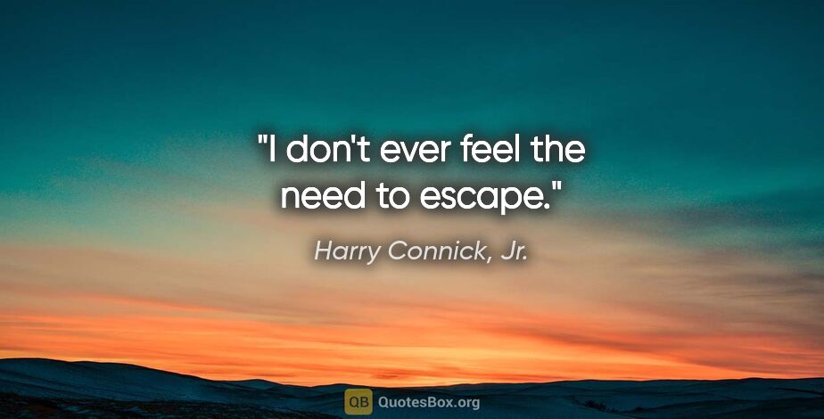 Harry Connick, Jr. quote: "I don't ever feel the need to escape."