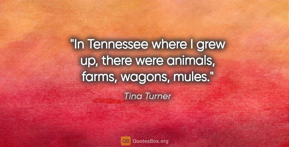 Tina Turner quote: "In Tennessee where I grew up, there were animals, farms,..."
