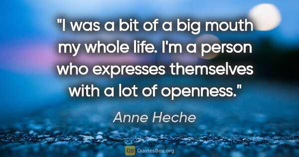 Anne Heche quote: "I was a bit of a big mouth my whole life. I'm a person who..."